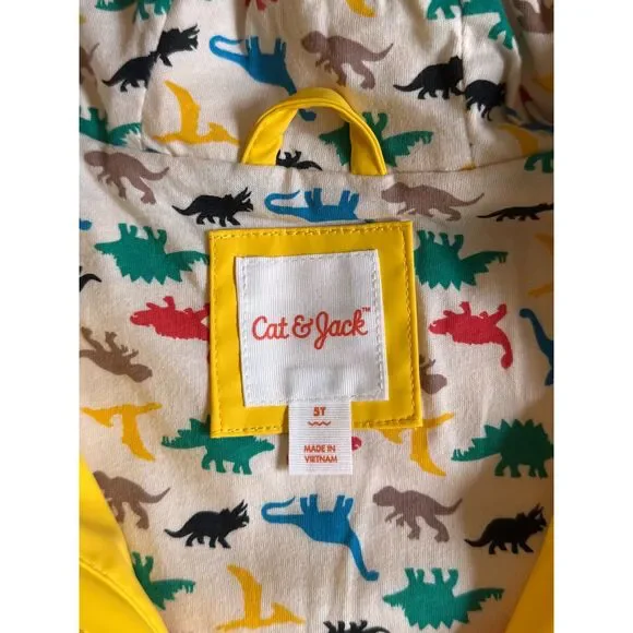 NWOT Cat & Jack Bright Yellow Kids Raincoat - Dinosaur Lining - 5T - Picture 3 of 3